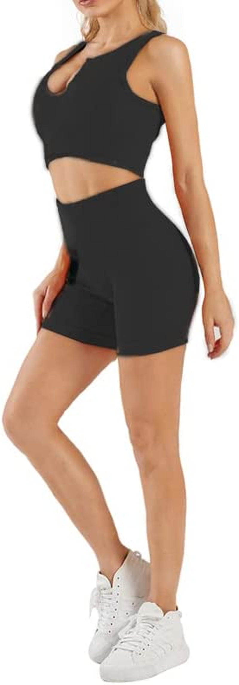  2 Piece- Neckline Sports Bra & High Waist Shorts Sets