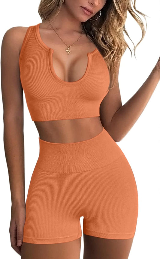 Seamless Workout Sets Cropped Tank Tops