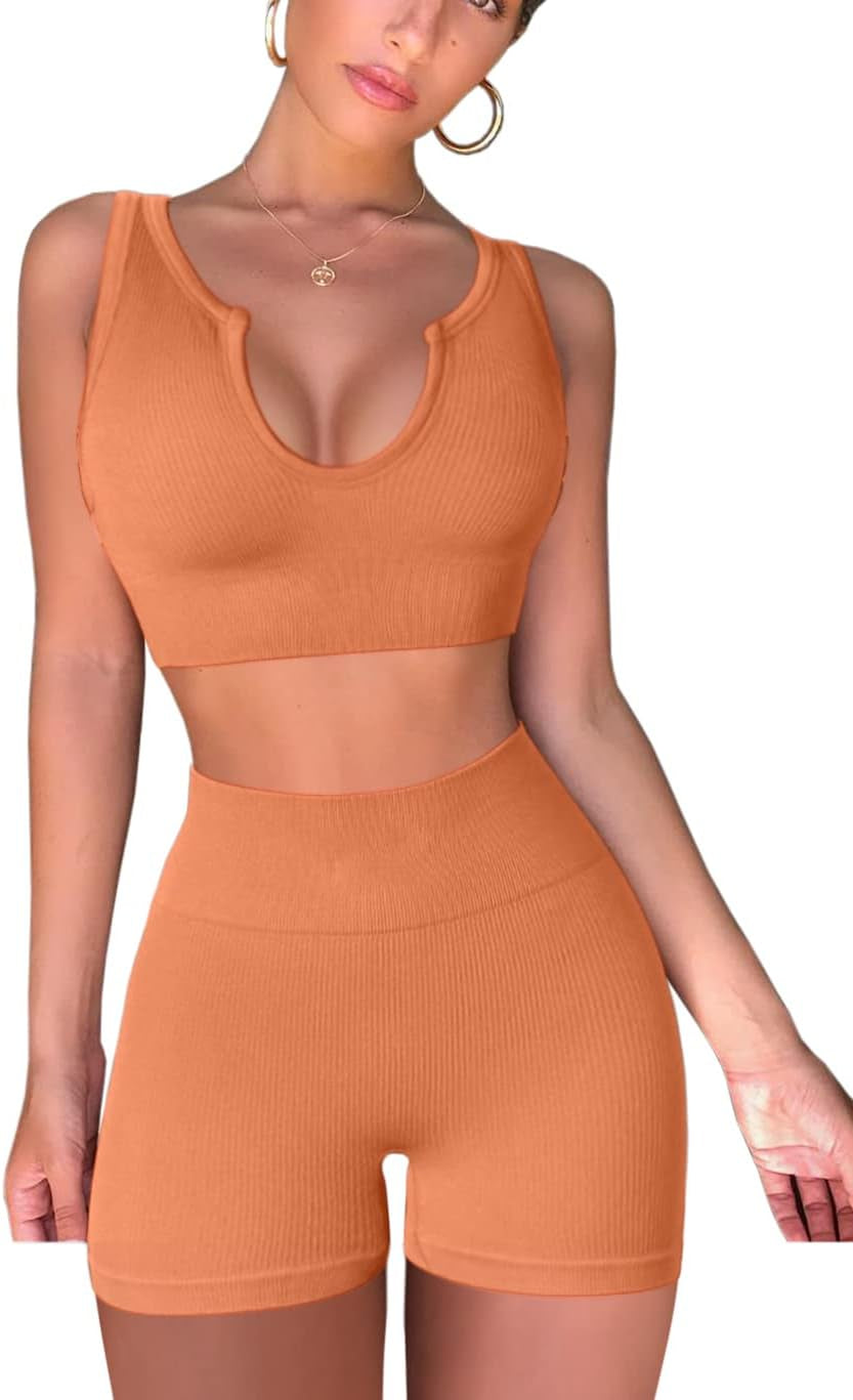 Seamless Workout Sets Cropped Tank Tops